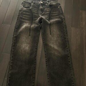 Women’s Grunge Black Straight Leg Jeans | Raw Hem | Size S